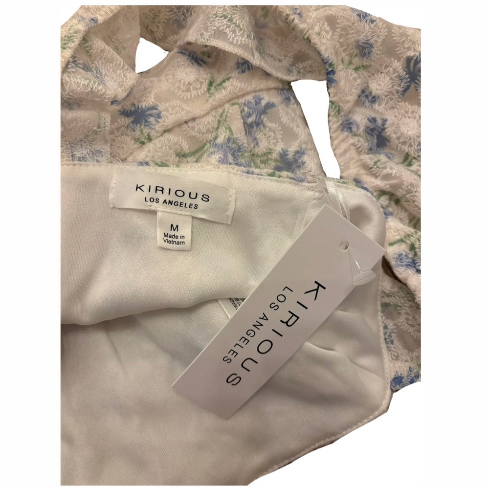 KIRIOUS LOS ANGELES SIZE M IVORY FLORAL RUFFLE SLEEVE OPEN TIE BACK CROP TANK - Picture 4 of 5